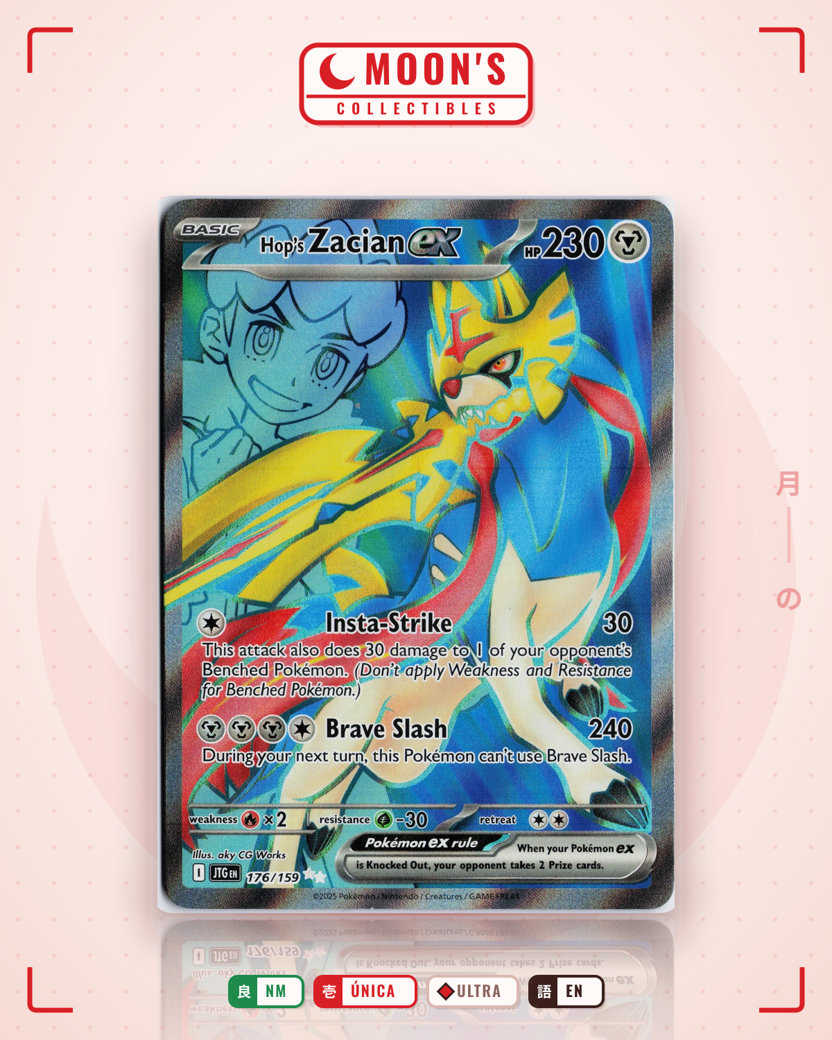 Carta Pokémon Hop's Zacian ex · Journey Together #176/159 (NM) — pieza única en Moon's Collectibles México