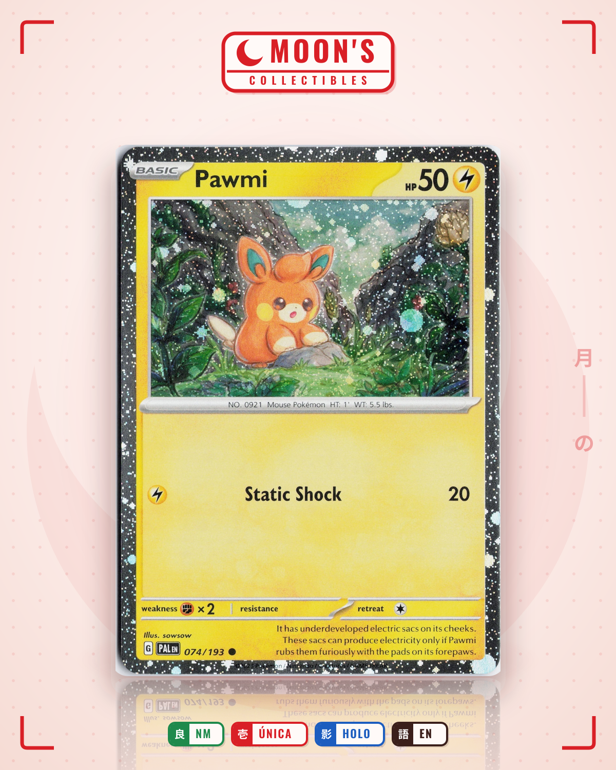 Carta Pokémon Pawmi · Paldea Evolved #074/193 (NM) — pieza única en Moon's Collectibles México