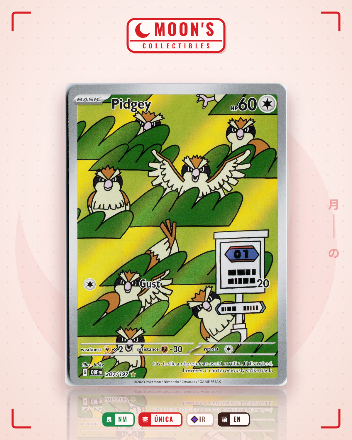 Carta Pokémon Pidgey · Obsidian Flames #207/197 (NM) — pieza única en Moon's Collectibles México