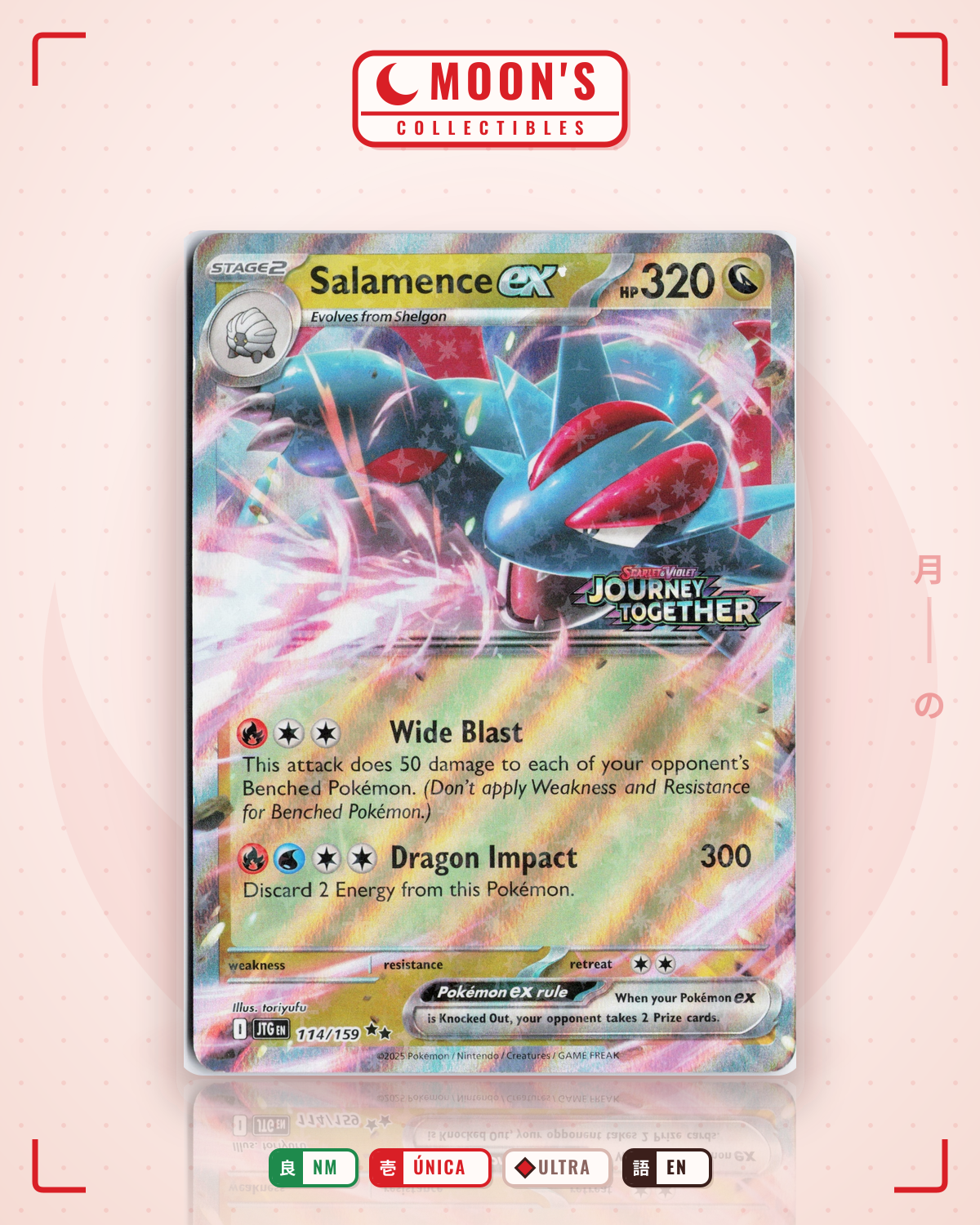 Carta Pokémon Salamence ex · Journey Together #114/159 (NM) — pieza única en Moon's Collectibles México