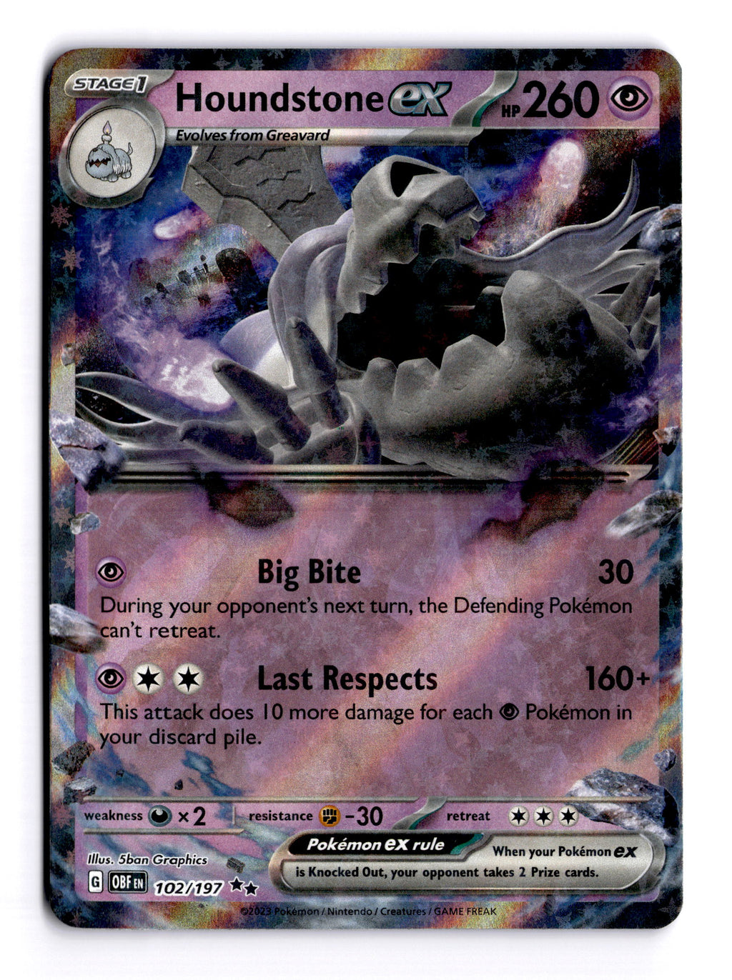 Houndstone ex · Obsidian Flames #102/197 · NM