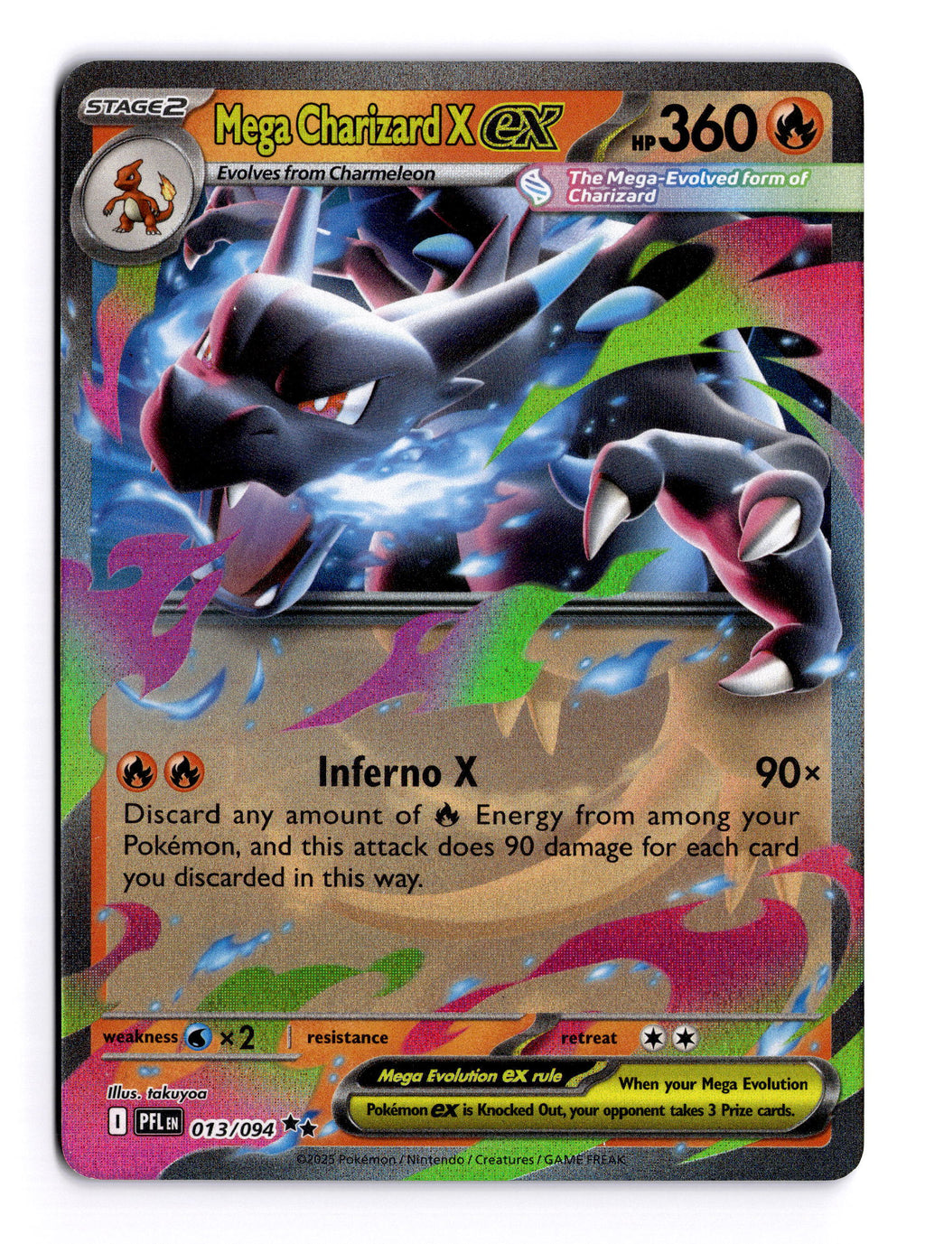 Escaneo HD del frente de Mega Charizard X ex · Phantasmal Flames #013/094 en condición NM