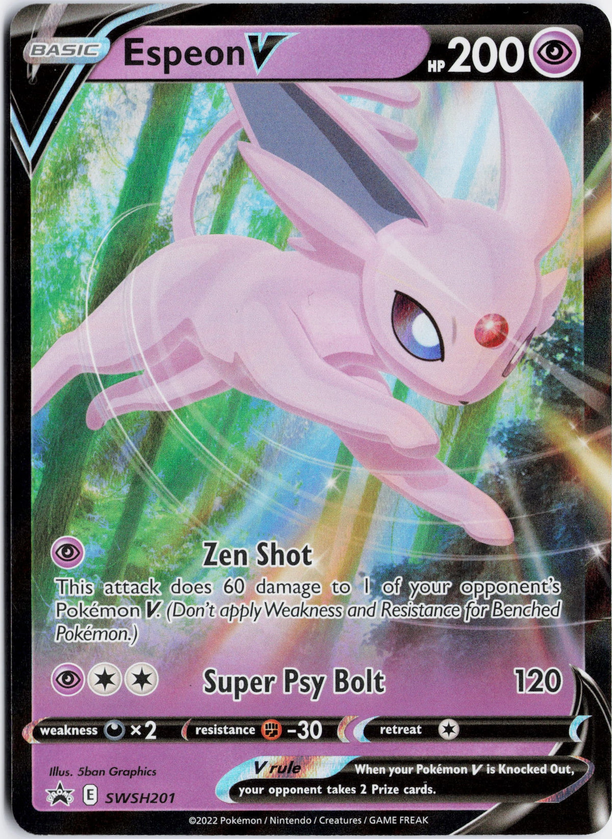 Escaneo HD del frente de Espeon V · SWSH Black Star Promos #SWSH201 en condición NM